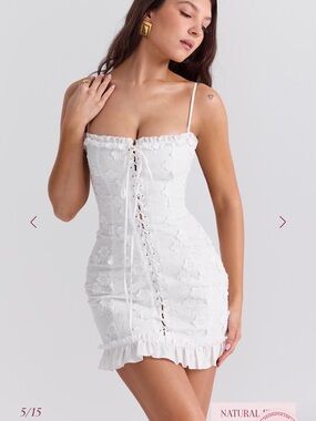 House of CB White Cotton Broderie bodycon Anglais Mini Dress Size S